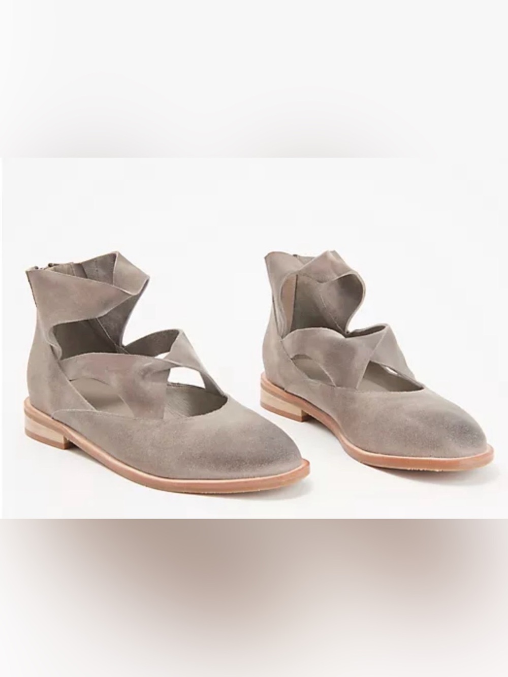 Antelope Suede Back-Zip Flats Lalana Gray Size 39 US 8 Shoes